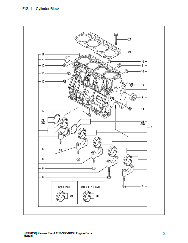 Mustang Yanmar 4TNV98C-NMSLV Loader Parts Book Manual 50940194 PDF