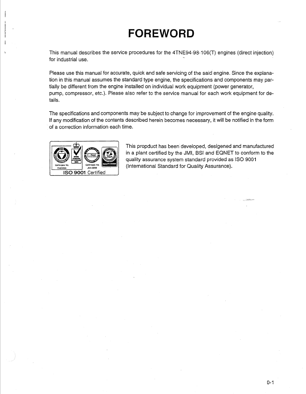 Mustang Yanmer 4TNE Engine Maintenance & Repair Service Manual PDF Download