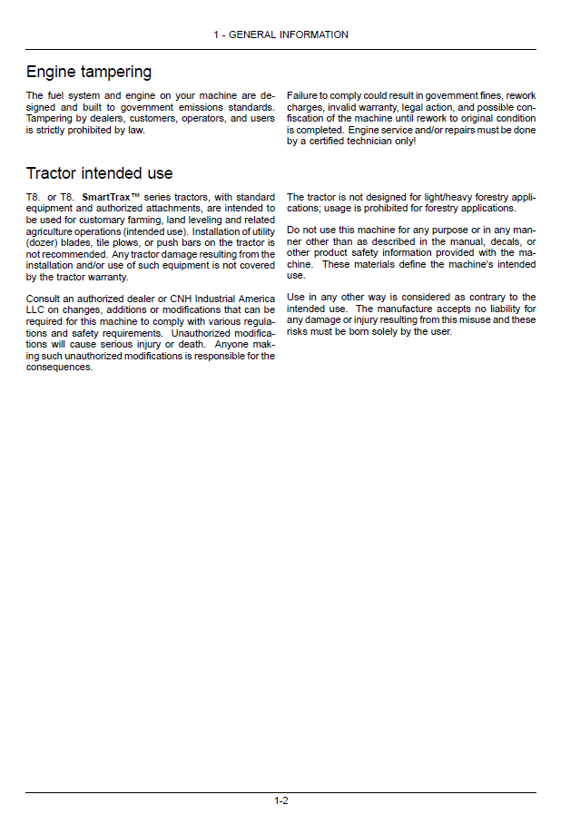 New Holland SmartTrax Track Tractor Owner & Operator Manual 47886403 PDF