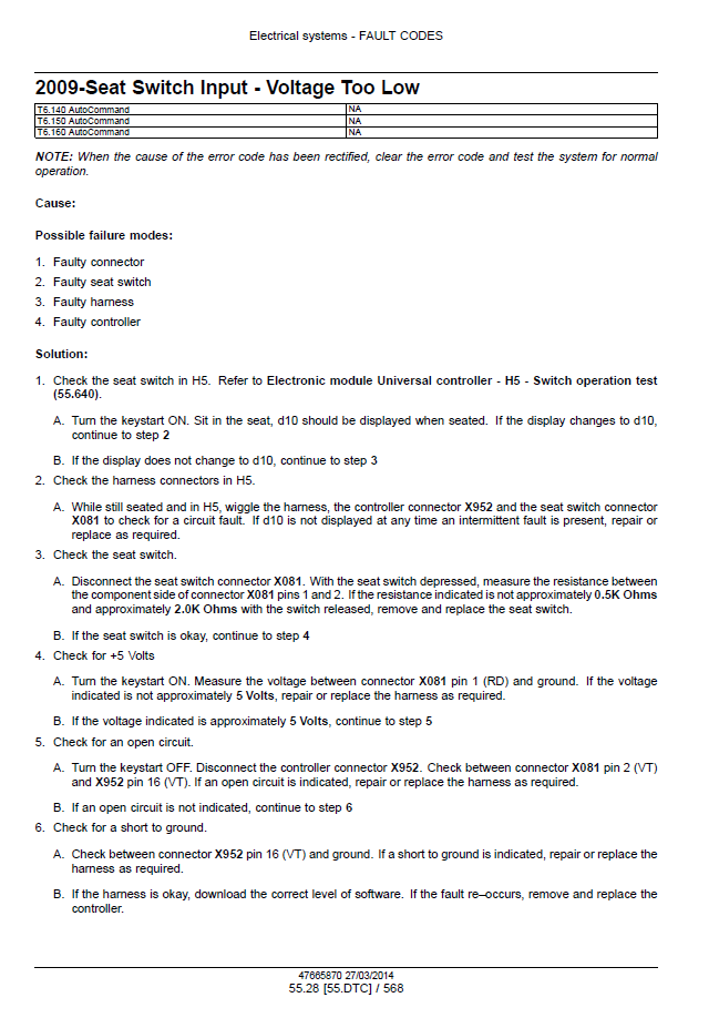 New Holland T6 Series Tractor Service Manual 47720750 PDF
