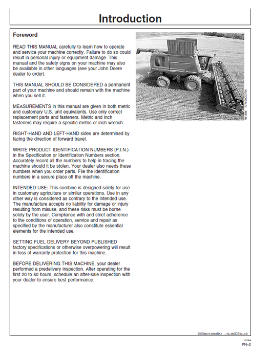 OMH215859: John Deere 9880i STS Combine User & Operating Manual