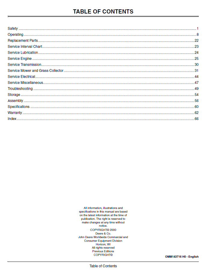OMM143716 Technical Manual for John Deere LTR166 Lawn Tractor PDF Download