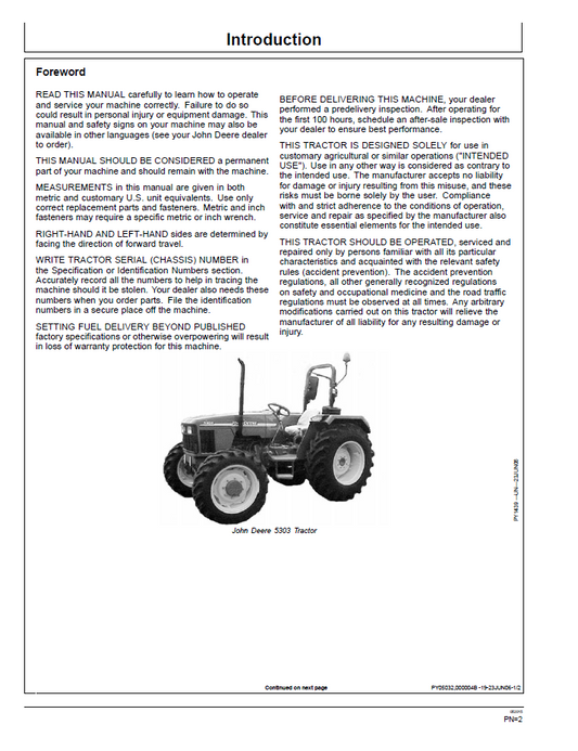 OMRE259583 John Deere 5303-5503 Tractor Owner & Operation Guide