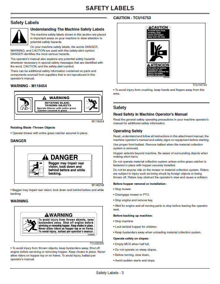 OMTCU29193 Blower Rear Hopper Collection System Operator Guide