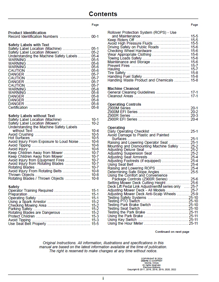OMUC37498E - John Deere Z900 Series Zero Turn Mower Manual