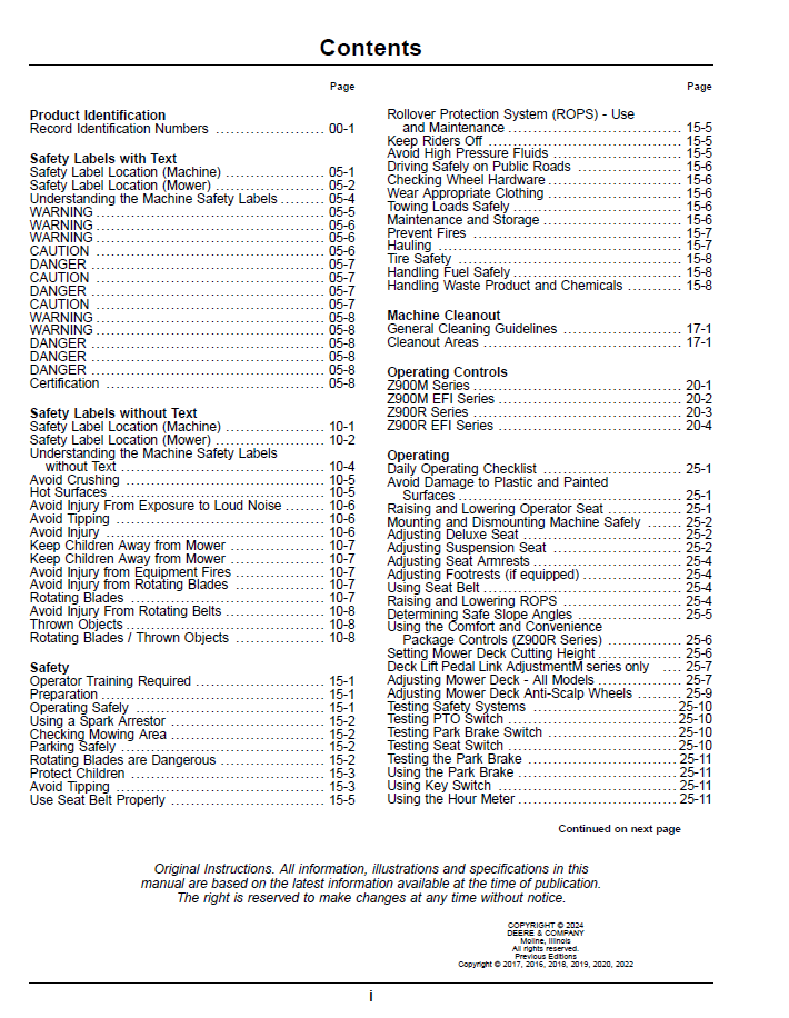 OMUC37498E John Deere Z900M & Z900R ZTrak Operator Manual
