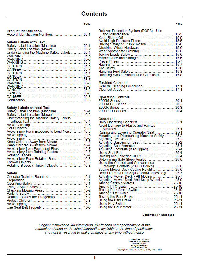 OMUC37498E Official Operator Manual for Z900 Series Mowers