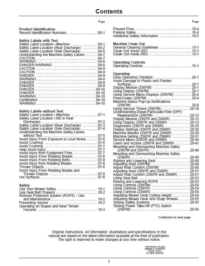 OMUC42688 Diesel ZTrak Mowers Operator Manual | John Deere PDF Handbook