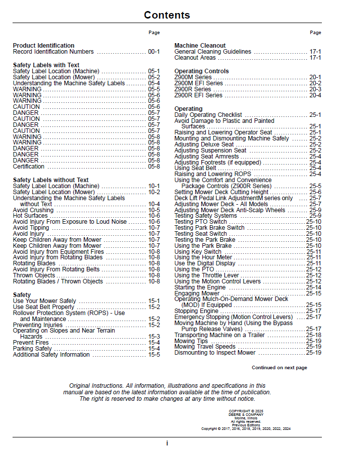 OMUC43279E ZTrak Z900 Series Gas Mower Operator Guide John Deere