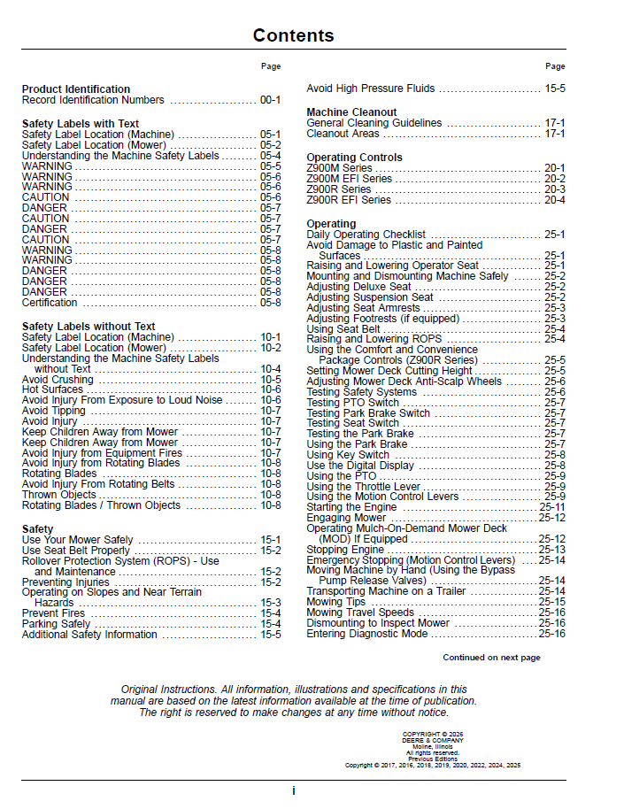 OMUC46547E Operator Manual for John Deere ZTrak Pro Series Mowers