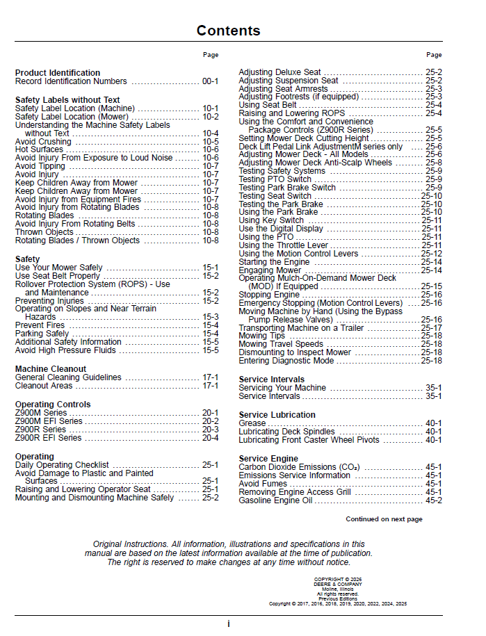 OMUC46549 John Deere Z900M & Z900R ZTrak Operator Manual