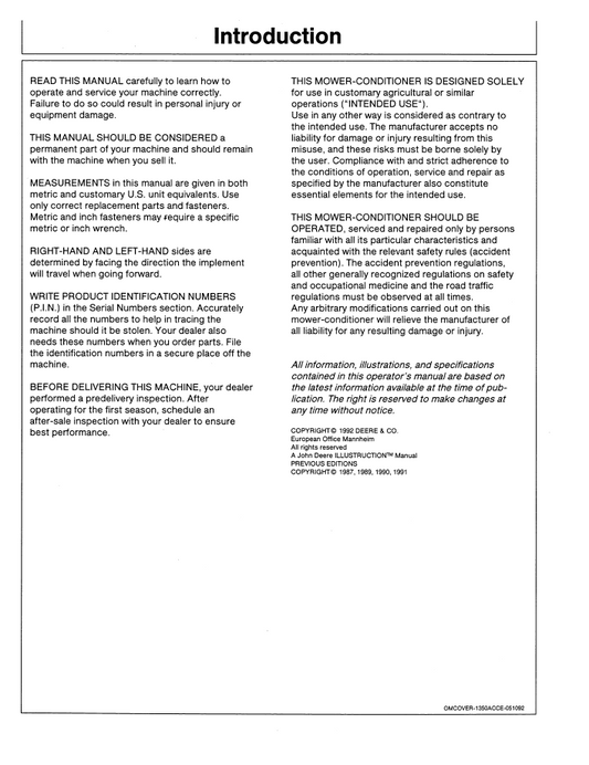OMZ92566 John Deere Forage Harvester Operation & Maintenance Guide