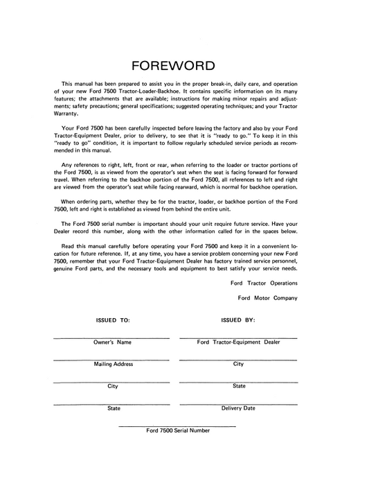 Official 42750010 PDF: New Holland Ford 7500 Tractor Loader Backhoe Manual