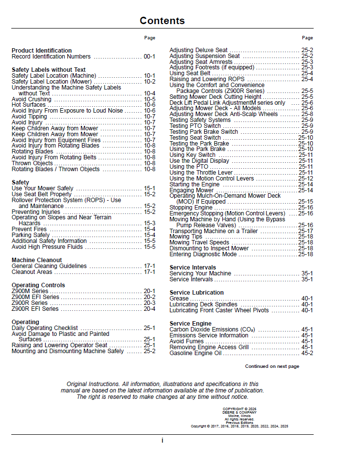Official John Deere OMUC46549 Operator Manual: Z900M & Z900R
