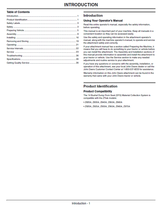 Official Manual: John Deere J0 Blower & Dump-from-Seat Hopper