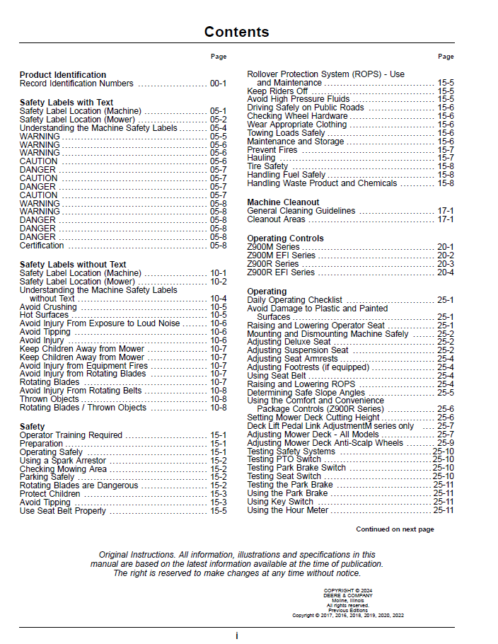 Official Manual for John Deere Z900M and Z900R Gas Mowers (OMUC37498)