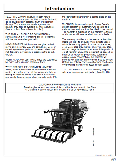 Official OMN200535 John Deere 7455 Cotton Stripper Guide