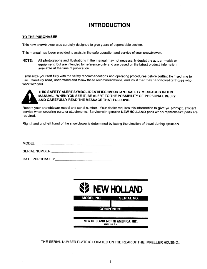 Official Operator Manual 42871730 for New Holland Series 716B 60 Snowblower Attachments