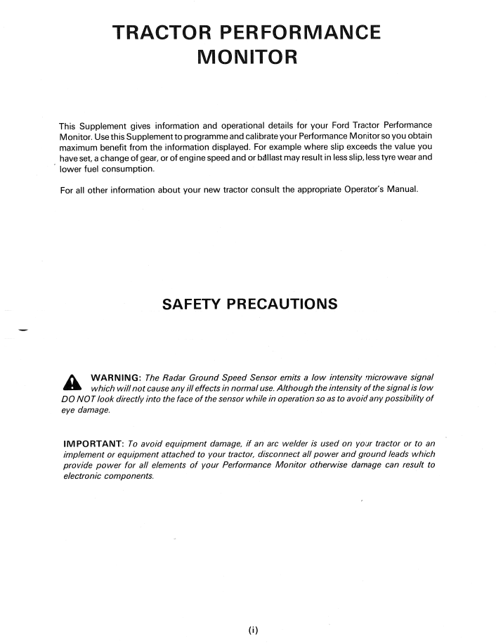Official Operator Manual Supplement 42881004 for New Holland Ford Performance Monitors