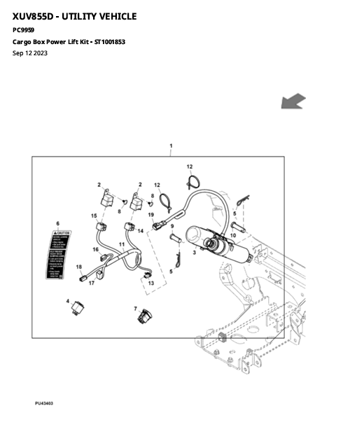PC9959 John Deere Gator 855D Diesel Utility Vehicle Parts Catalog Manual