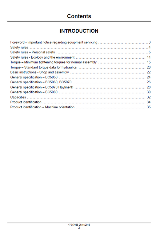 Official Service Manual New Holland BC5000 Series Hayliner Baler
