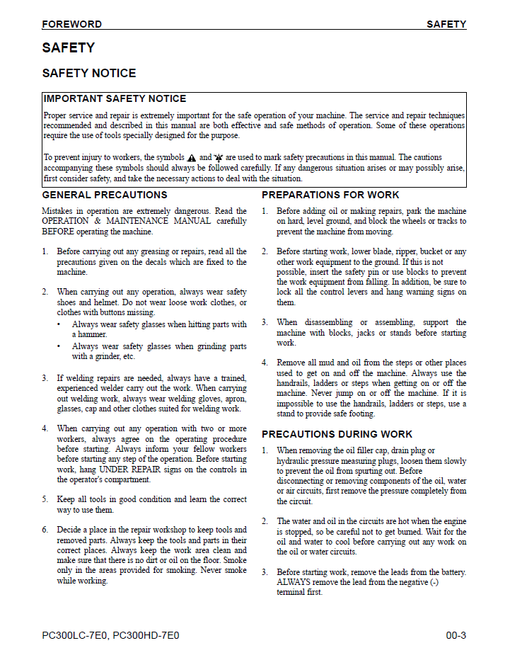 Shop Manual: Komatsu PC300HD-7E0 Excavator CEBM016802