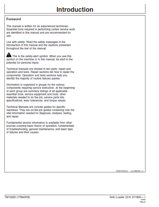 TM10229 John Deere 544J Wheel Loader Diagnostic Technical Manual