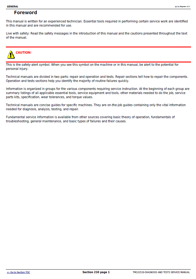 TM102519 John Deere Tractor Diagnostic Service Technical Manual Download PDF