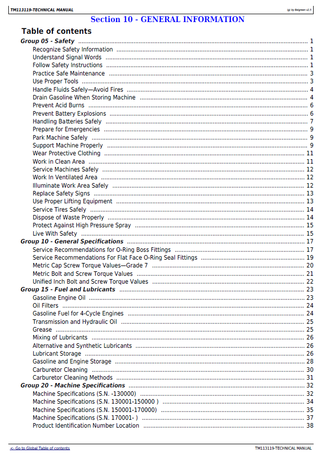 TM113119 John Deere EZTrak Mower Diagnostic & Maintenance Manual