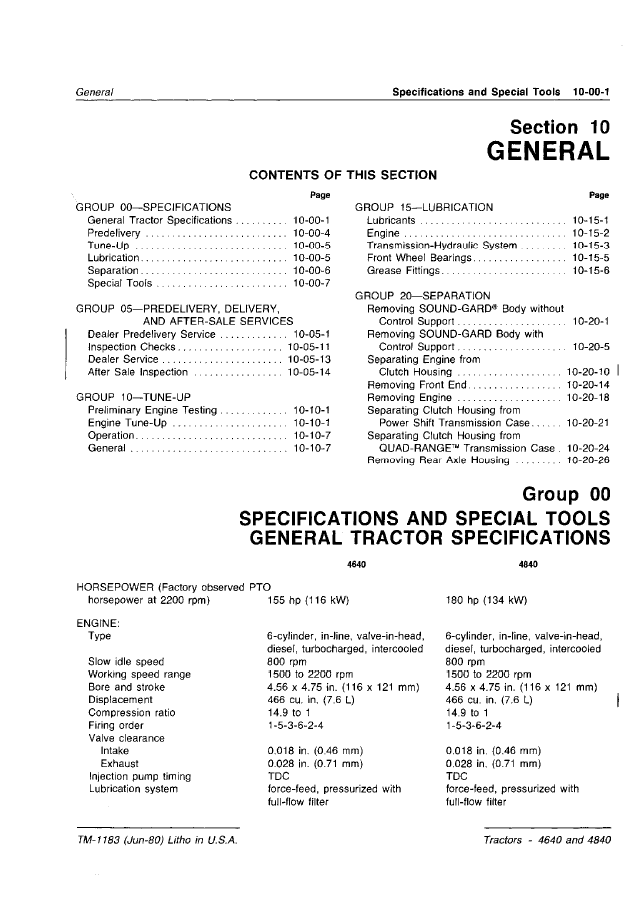 TM1183 | John Deere 4640 & 4840 Tractor Workshop Service Manual