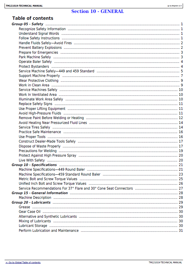 TM121019 John Deere 449-459 Baler Workshop Technical Manual