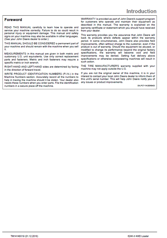 TM14148X19 John Deere 624K-II Wheel Loader Technical Manual PDF