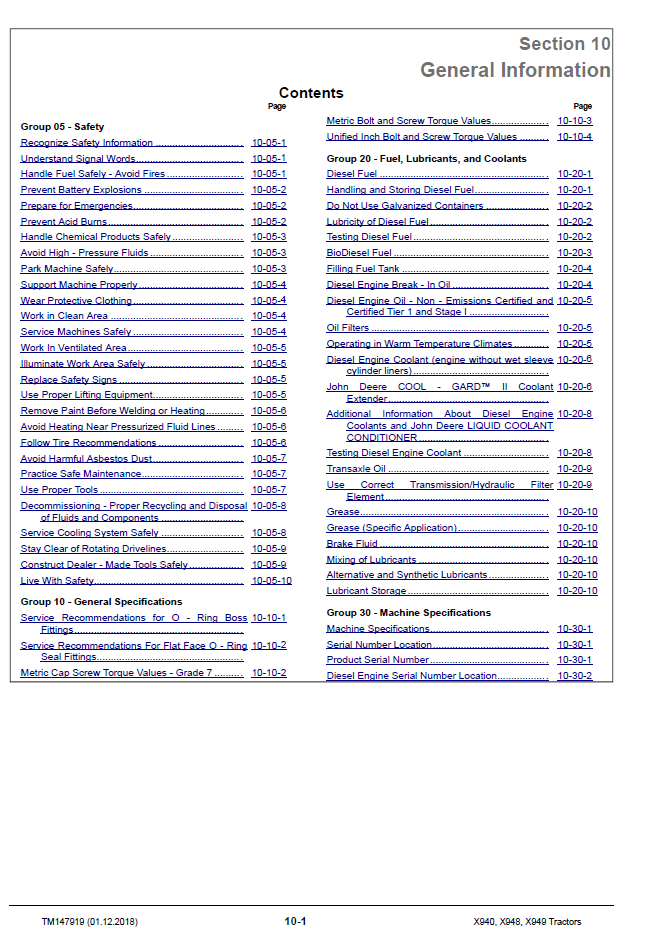 TM147919 John Deere X940 Series Tractor Diagnostic Technical Manual