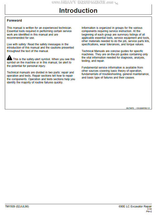 TM1509 John Deere 690E LC Excavator Service & Repair Guide
