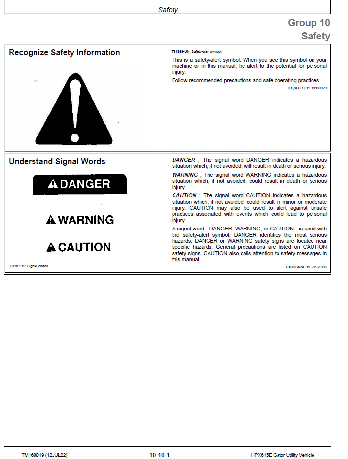 TM160019 John Deere HPX615E Factory Utility Vehicle Manual PDF