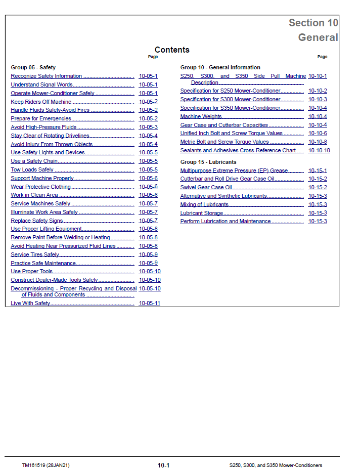 TM161519 John Deere Mower-Conditioner Factory Technical Manual PDF