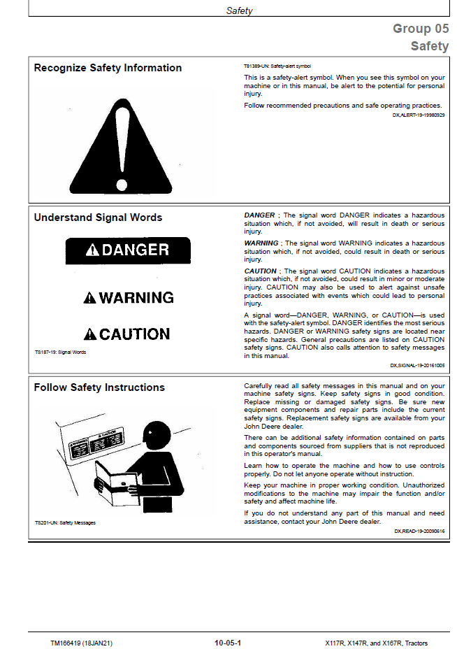TM166419 John Deere X Series Tractor Factory Technical Manual PDF
