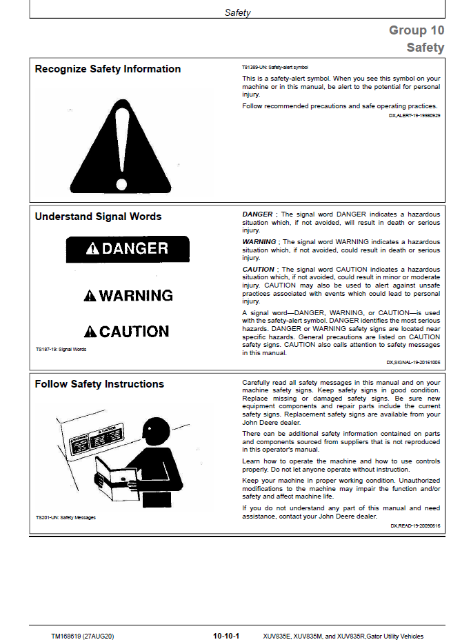 TM168619 John Deere Gator XUV835 Series Factory Technical Service Manual PDF