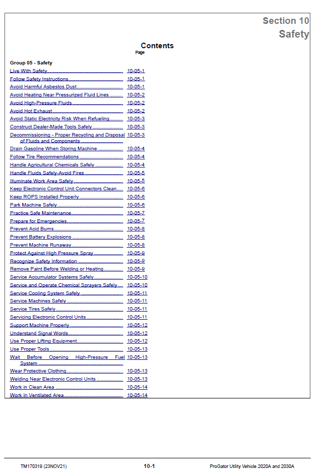 TM170319 John Deere ProGator 2020A 2030A Factory Technical Manual PDF