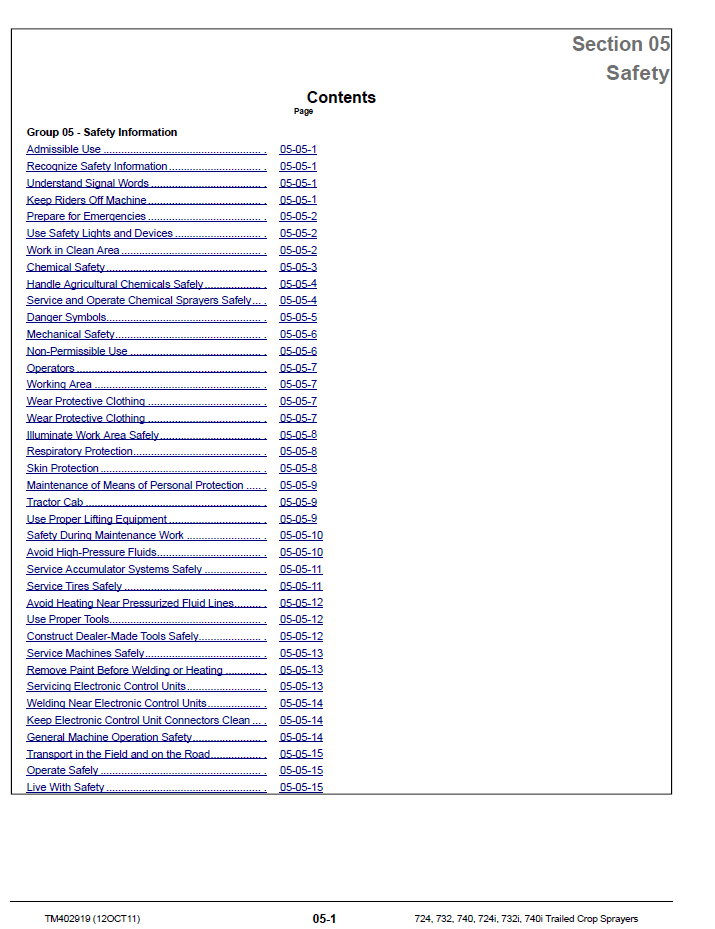 TM402919 John Deere Sprayer Factory Technical Service Manual PDF