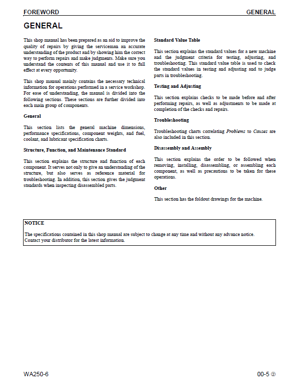 WA250-6 Wheel Loader Shop Manual CEBM000704 PDF