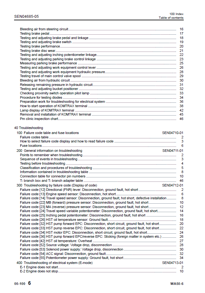 WA50-6 Komatsu Wheel Loader Shop & Service Manual SEN04670-05