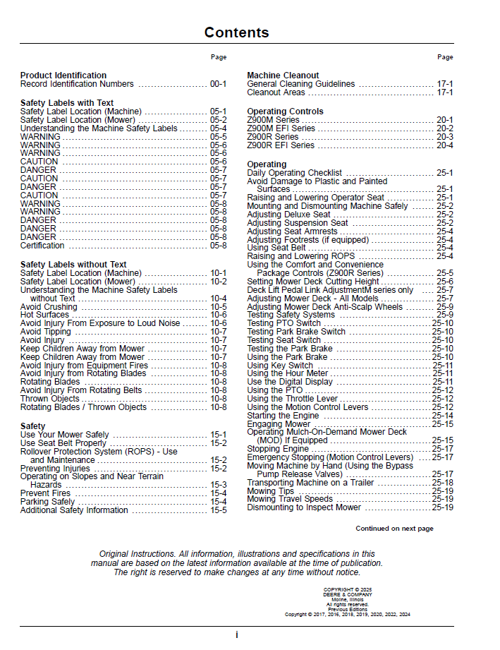 ZTrak Z900M Z900R Zero Turn Gas Mower Operator Manual OMUC43279