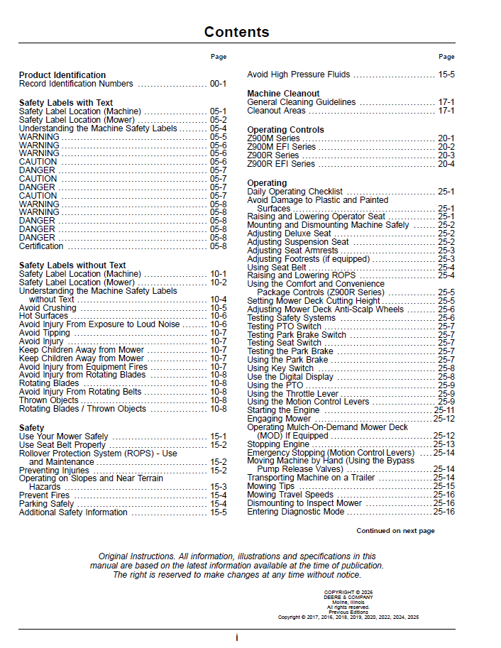 Zero Turn Gas Mower Manual OMUC46547 – John Deere Z900M & Z900R