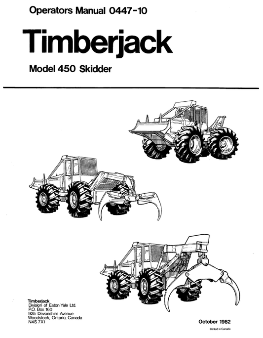 JOHN DEERE TIMBERJACK 450 SKIDDER OPERATOR MANUAL 8044710