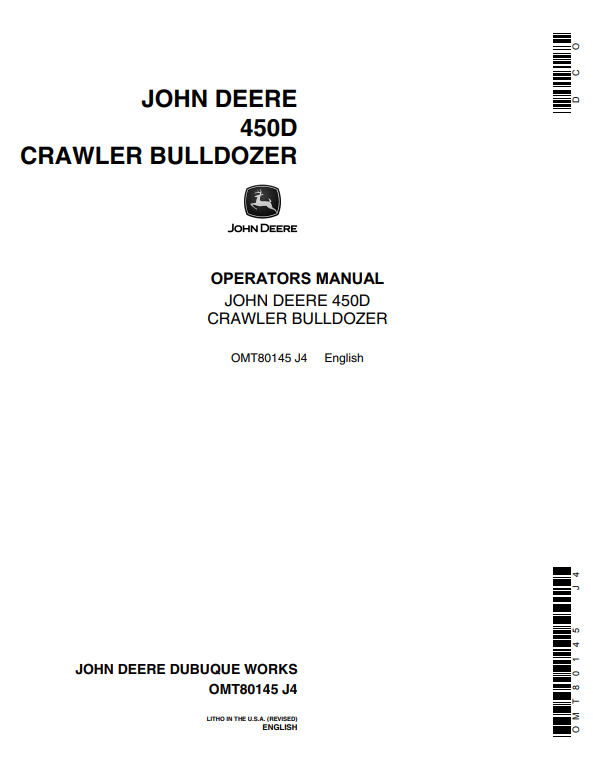 JOHN DEERE 450D CRAWLER BULLDOZER OPERATOR MANUAL OMT80145