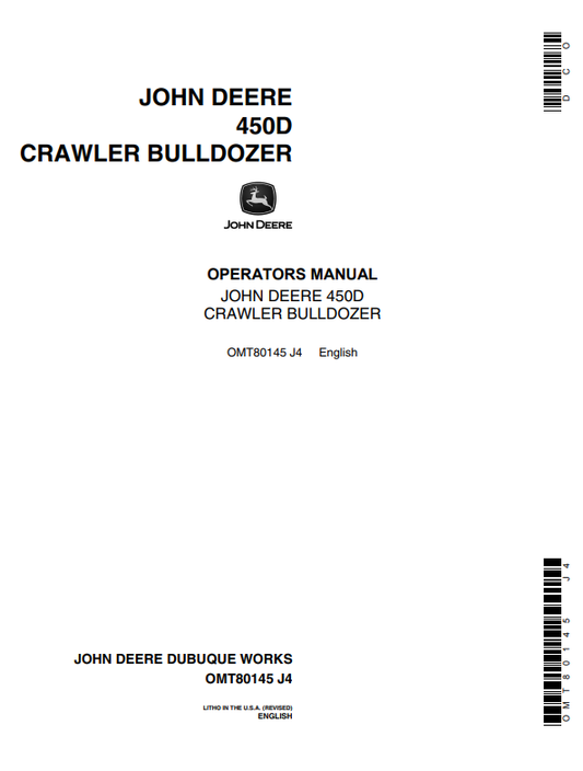 JOHN DEERE 450D CRAWLER BULLDOZER OPERATOR MANUAL OMT80145