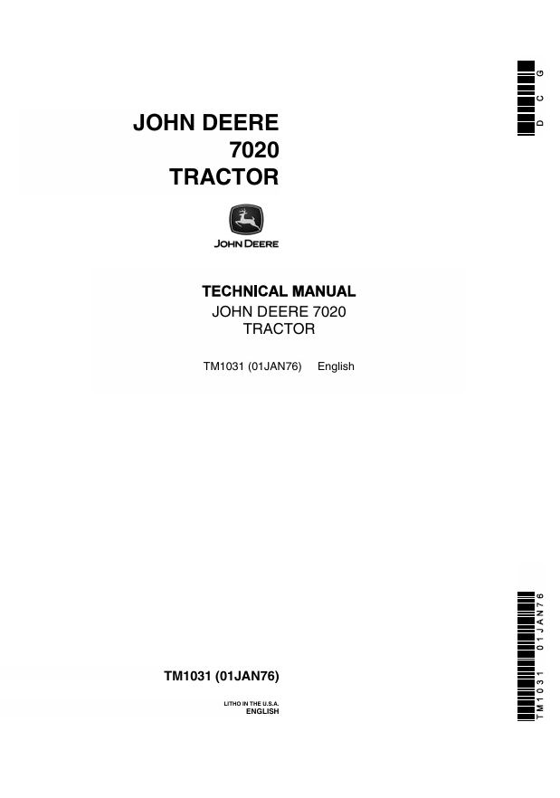 JOHN DEERE 7020 TRACTOR TECHNICAL MANUAL TM1031