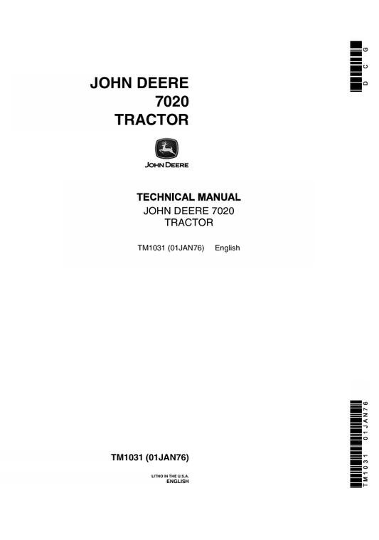 JOHN DEERE 7020 TRACTOR TECHNICAL MANUAL TM1031