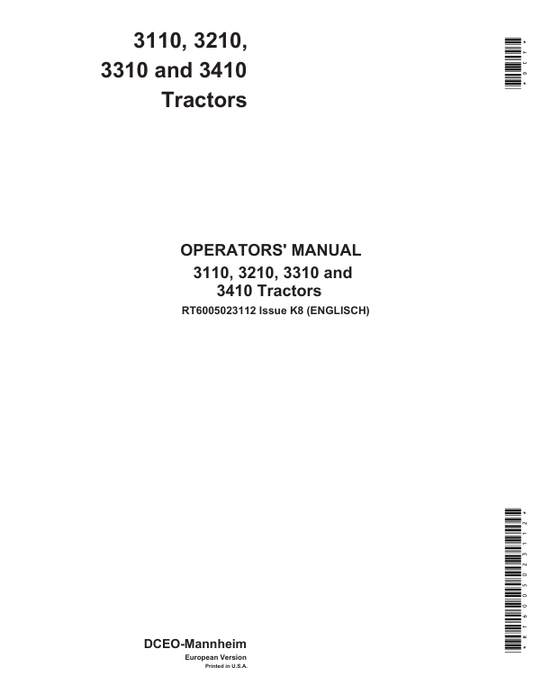 JOHN DEERE 3110, 3210, 3310, 3410 TRACTOR OPERATOR MANUAL RT6005023112